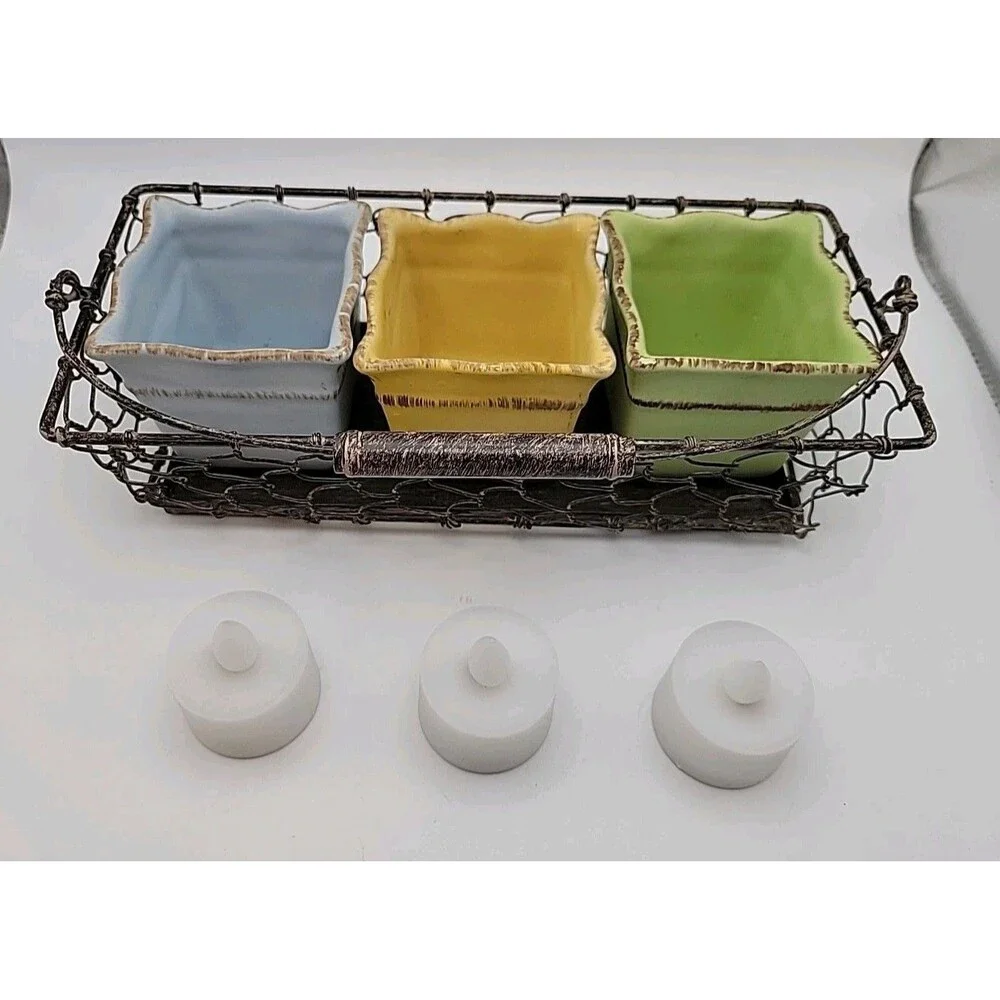 Partylite Vtg Votive Holder Set ~ Pastel Ceramics For Candles Or Use As Planters - Picture 5 of 11